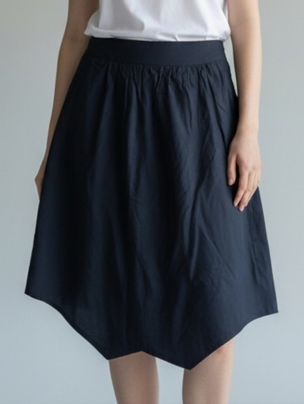 Dark Gray Casual Cotton A-Line Skirt With Pointed Hemline